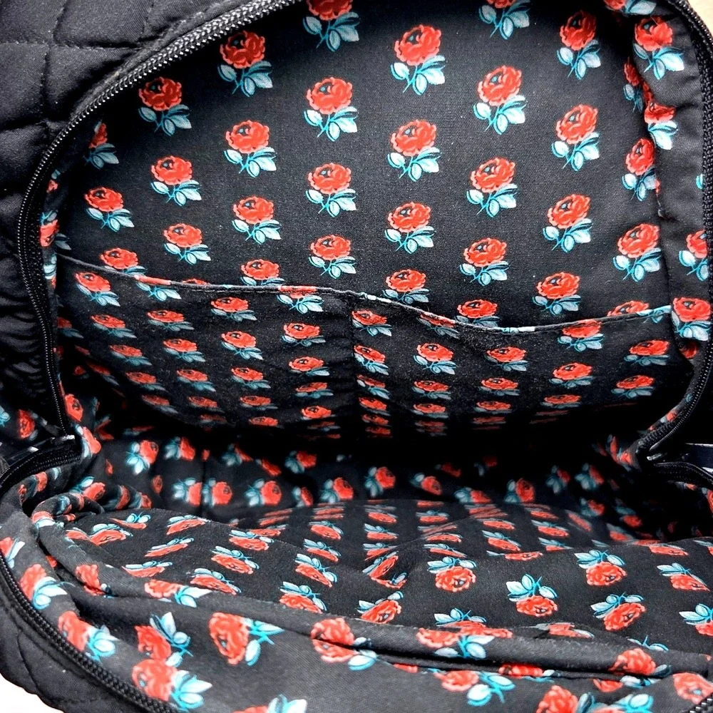 Vera Bradley Small Backpack Black Quilted Cotton Floral Lining Travel Bag EUC 75 - Picture 5 of 11